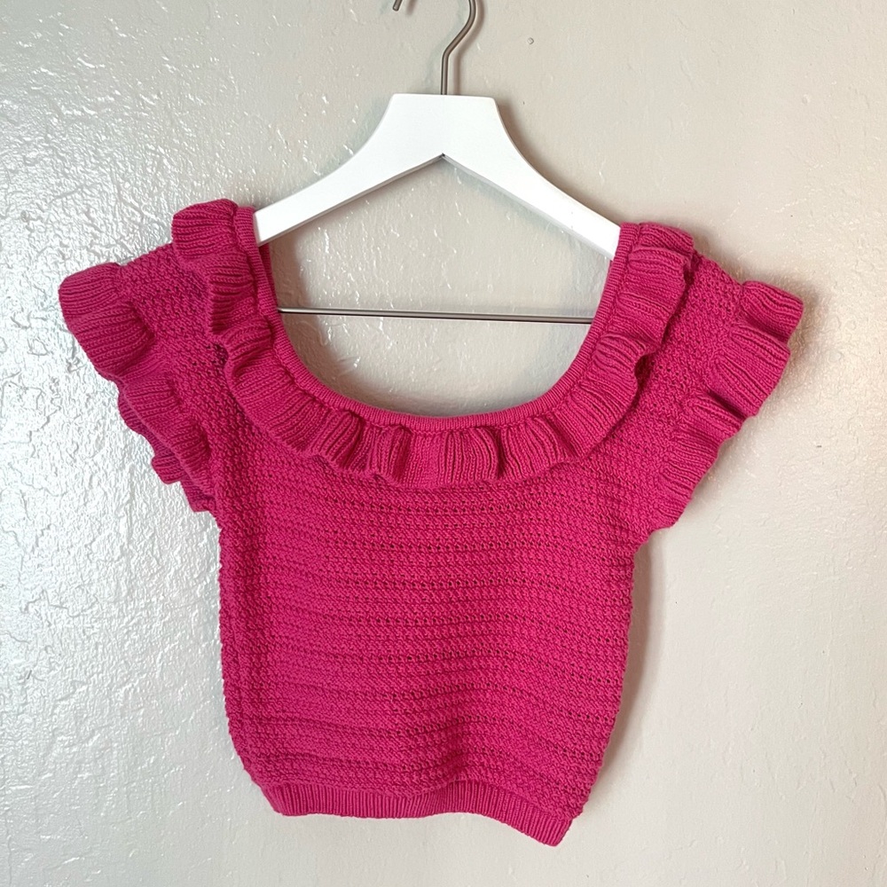 H&M Pink Crochet Ruffled Knit Crop Top
